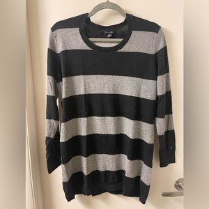 Tommy Hilfiger Black and Silver Striped Sweater